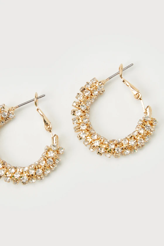 Gold Rhinestone Hoop Earrings, jewelry sale