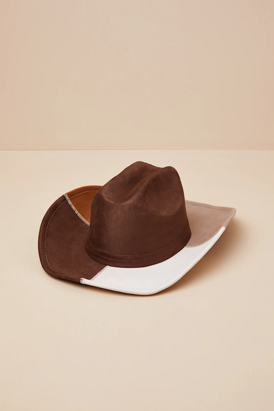 Brown Color Block Suede Cowboy Hat, limited edition style